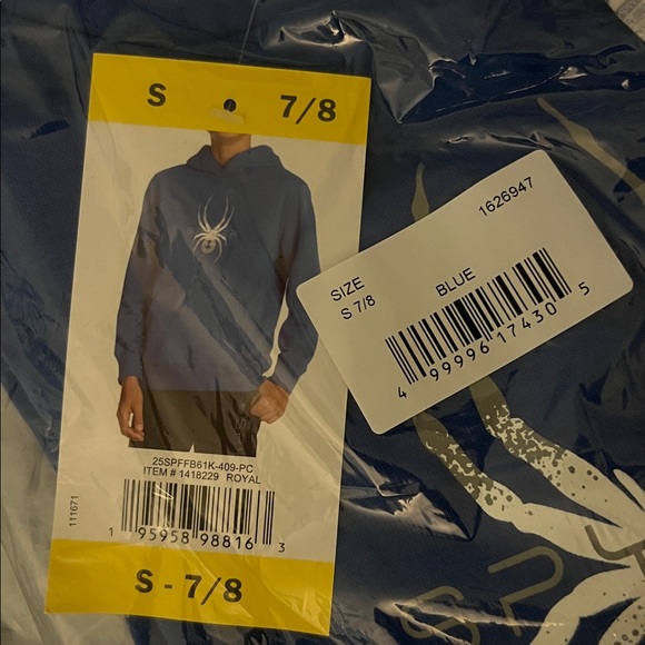 NWT Spyder Youth Pullover Hoodie with Kangaroo pocket BLUE - size S (7/8) - Picture 8 of 8